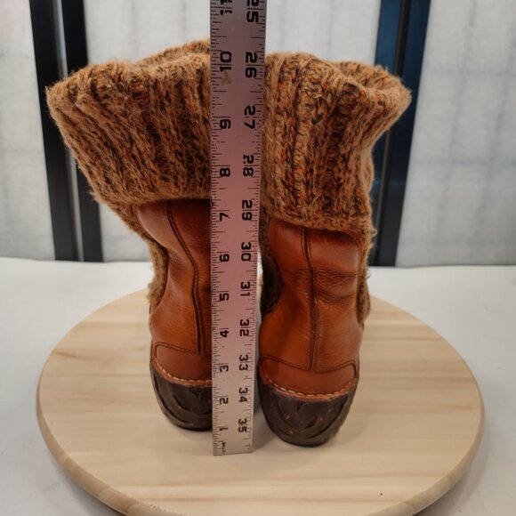 El Naturalista Cognac Leather & Sweater Knit Ankle Boots Women UE 40/ US 7 - Picture 9 of 15